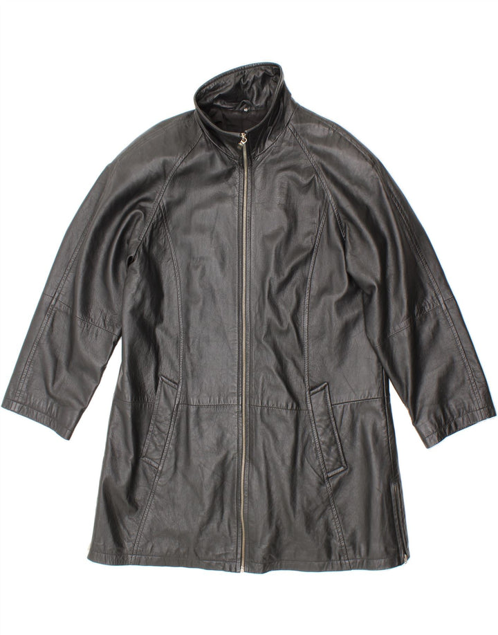 VINTAGE Womens Leather Coat EU 40 Medium Black Leather Vintage Vintage and Second-Hand Vintage from Messina Hembry 