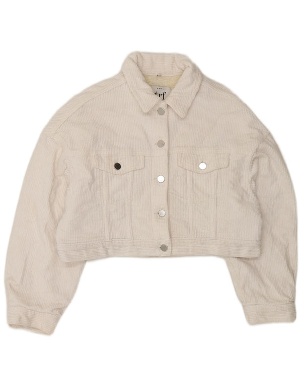 Zara Damen Übergroße Crop Sherpa Cordjacke UK 10 Small Weiße Baumwolle