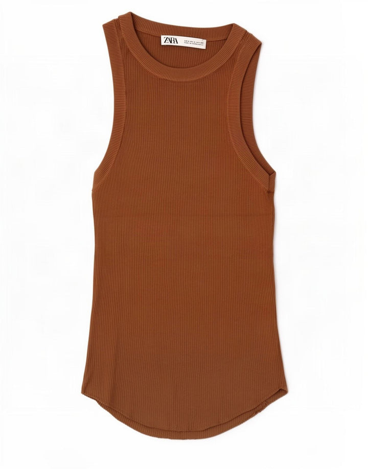 Zara Damen Weste Top UK 14 Große braune Viskose