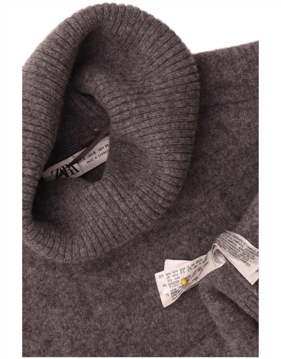 Zara Damen Crop Oversized Rollkragenpullover Pullover UK 10 Small Graue Wolle