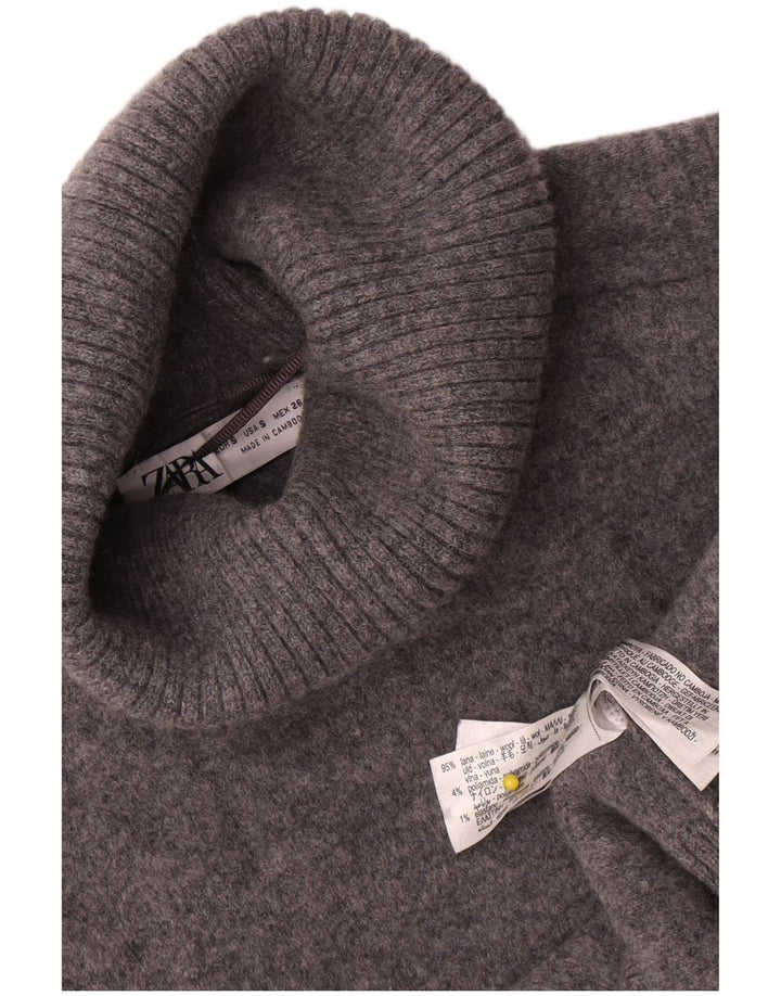 Zara Damen Crop Oversized Rollkragenpullover Pullover UK 10 Small Graue Wolle