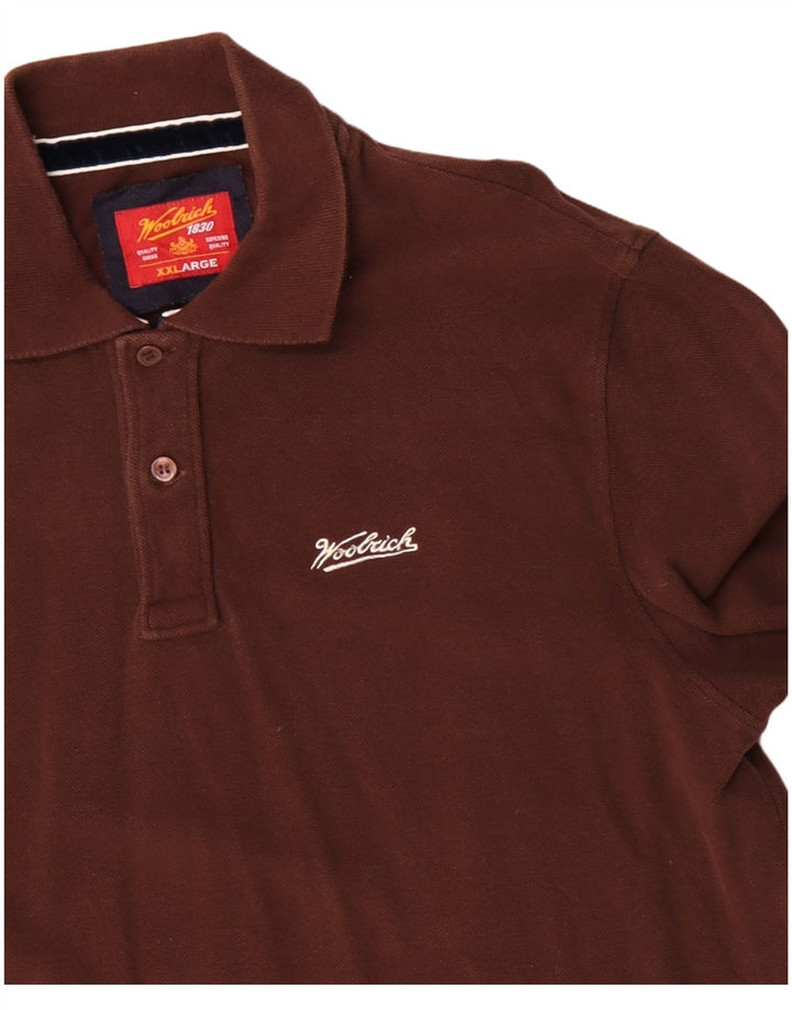Woolrich Herren-Langarm-Poloshirt 2XL, braune Baumwolle