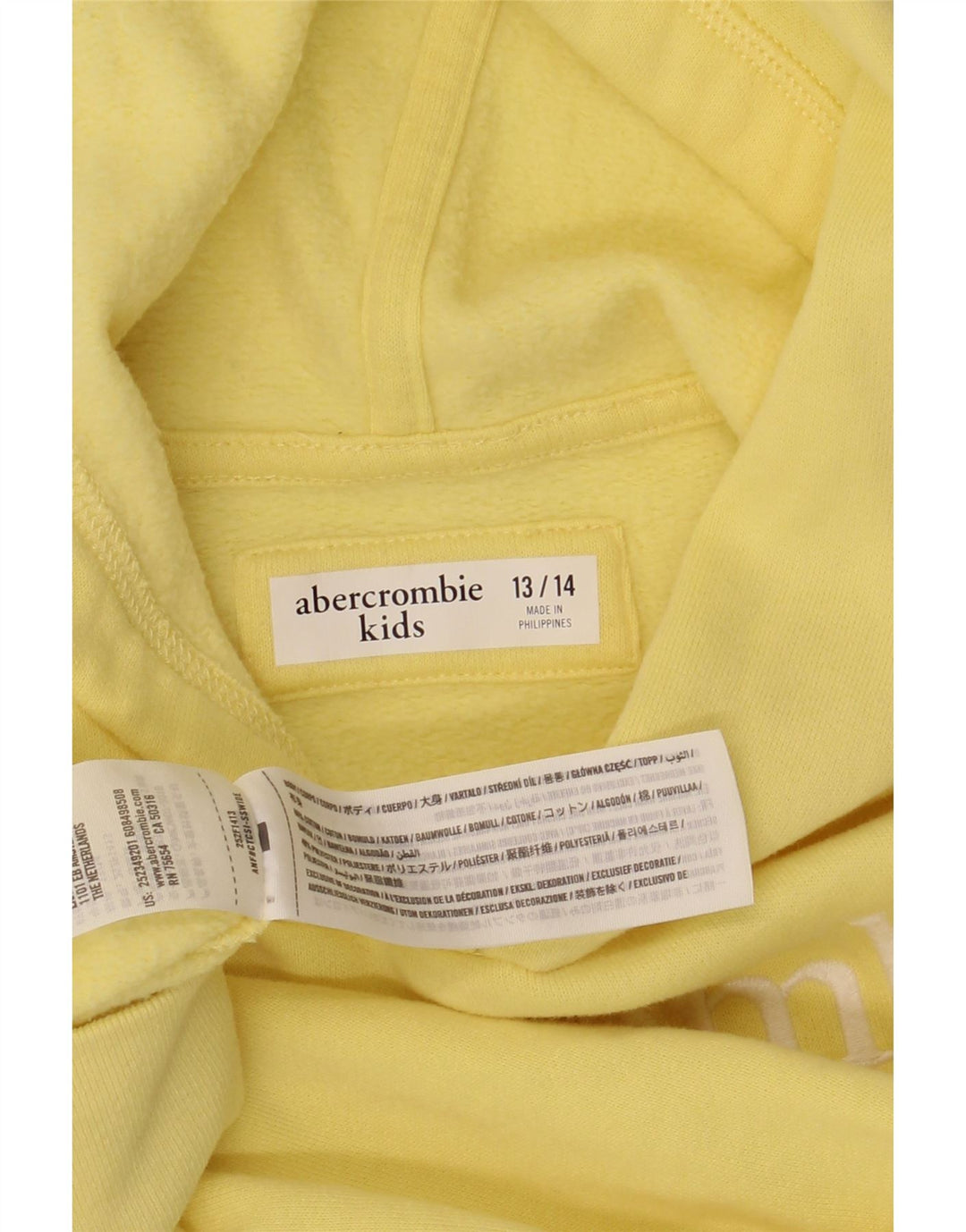 ABERCROMBIE & FITCH Kapuzenpullover mit Grafik für Mädchen, 13–14 Jahre, gelbe Baumwolle