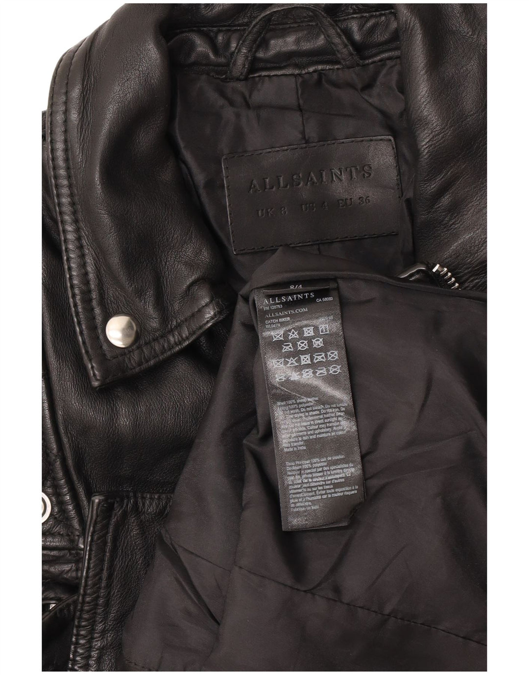 All Saints Damen Crop Leder Bikerjacke UK 8 Small Schwarz