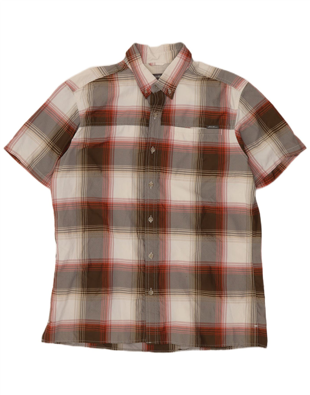 Eddie Bauer Herren-Kurzarmhemd aus mittelgrauem Karo-Polyester