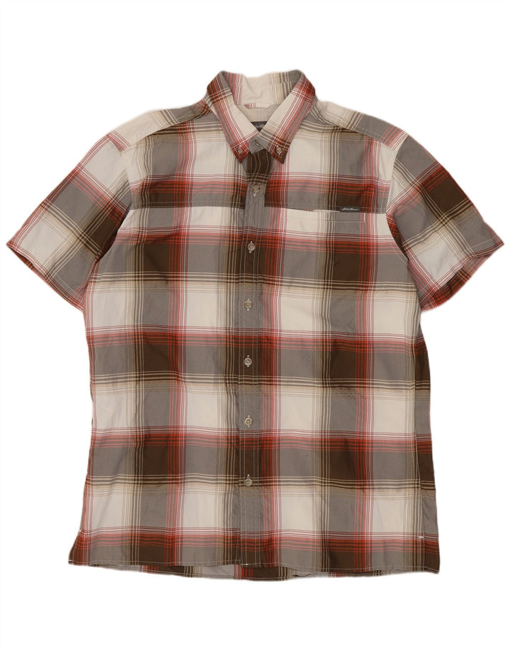Eddie Bauer Herren-Kurzarmhemd aus mittelgrauem Karo-Polyester