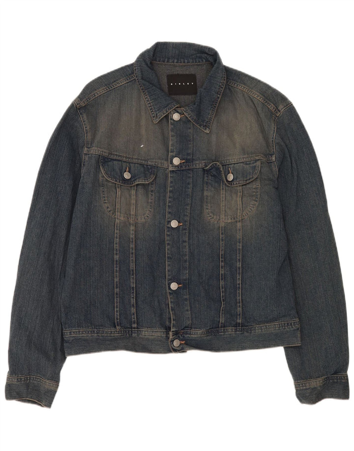 Sisley Herren Jeansjacke UK 42 XL Blaue Baumwolle