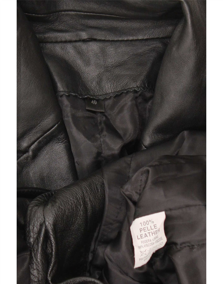 Vintage Damen Ledermantel IT 48 XL Schwarz
