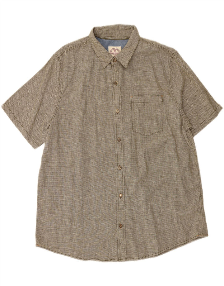 Fat Face Herren Kurzarmhemd XL Khaki Hahnentritt-Leinen