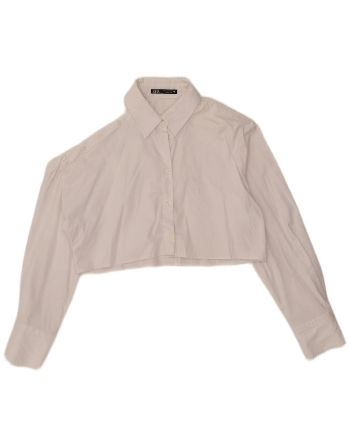 Übergroße Crop-Shirt-Bluse von Zara für Damen, UK 10, Größe S, weiße Baumwolle