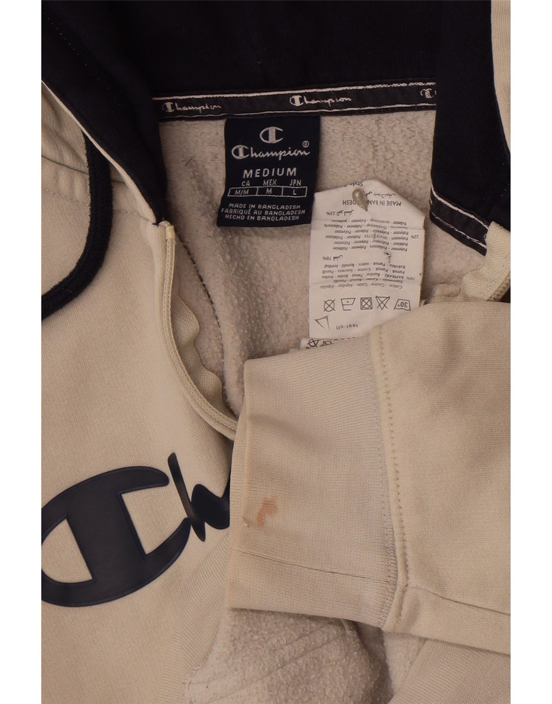 Champion Herren-Kapuzenpullover mit grafischem Reißverschluss, mittlere, cremefarbene Baumwolle