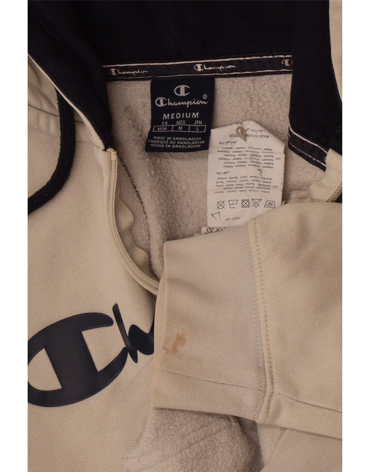 Champion Herren-Kapuzenpullover mit grafischem Reißverschluss, mittlere, cremefarbene Baumwolle
