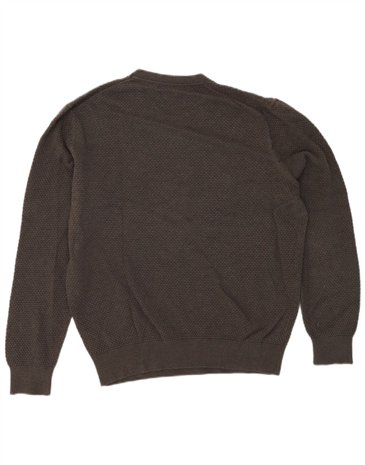 MASSIMO DUTTI Herren-Pullover mit Rundhalsausschnitt, groß, Khaki, Baumwolle