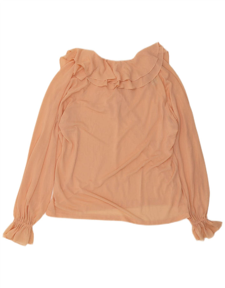 Vintage Damen Bluse mit Rüschen vorne und langen Ärmeln, EU 40, Mittelrosa