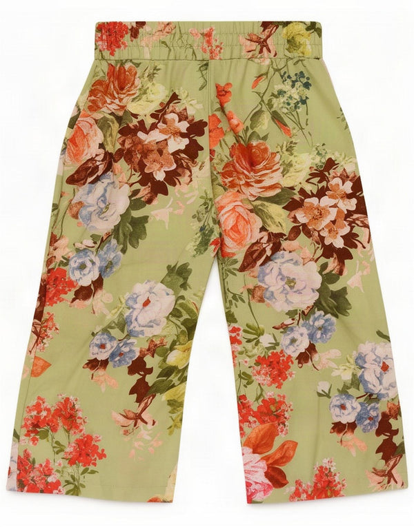 Benetton Damen Caprihose mit weitem Bein XS W25 L18 Grün geblümtes Polyester