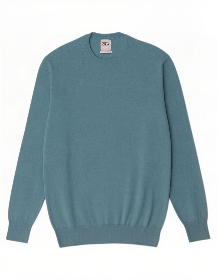 Zara Herren-Pullover mit Rundhalsausschnitt, Mittelblau