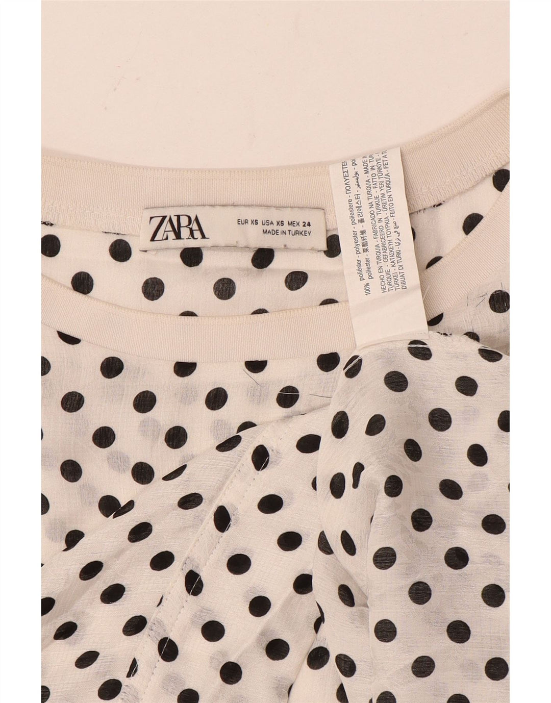 Übergroßes Blusenoberteil für Damen von Zara, UK 6, XS, weiß gepunktetes Polyester