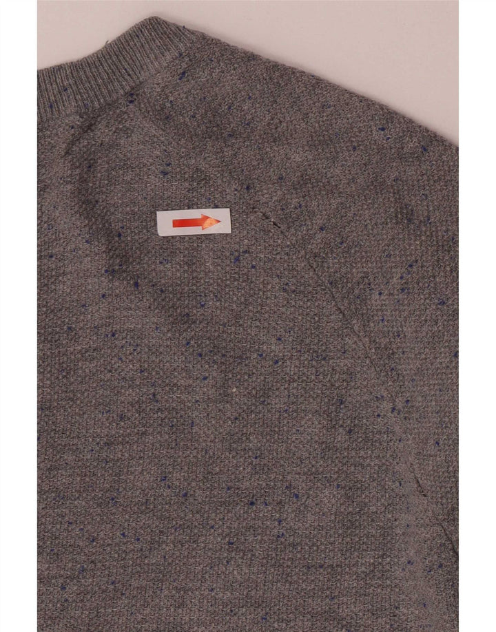 Zara Herren-Pullover mit U-Boot-Ausschnitt, mittelgrau gefleckte Baumwolle