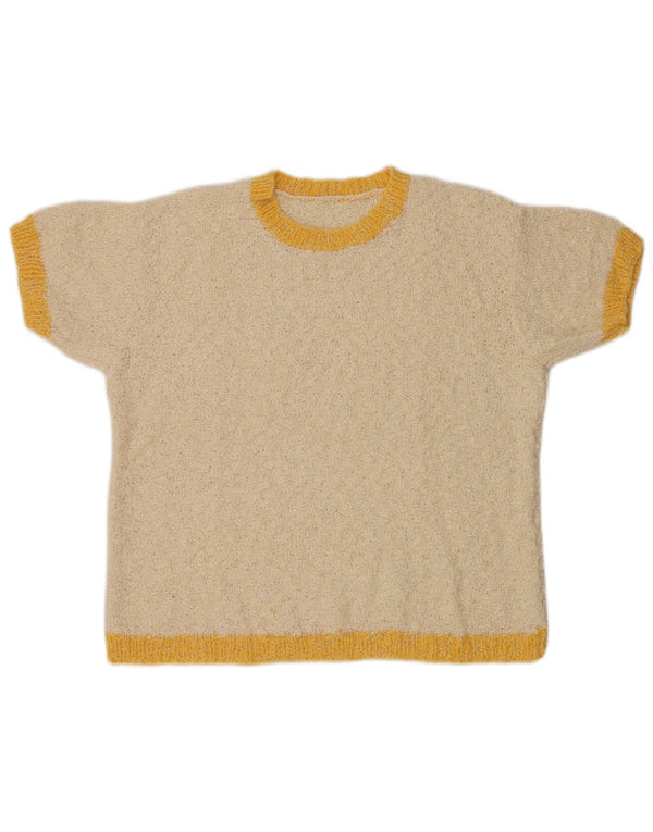 Vintage Damen Pullover mit Rundhalsausschnitt, Gr. 14, Groß, Beige, Farbblock