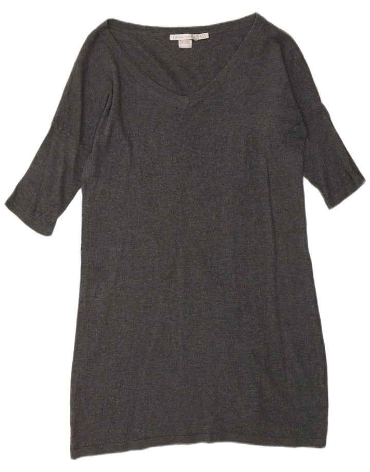 Zara Damen Pulloverkleid mit 3/4-Ärmeln, UK 14, Mittelgrau
