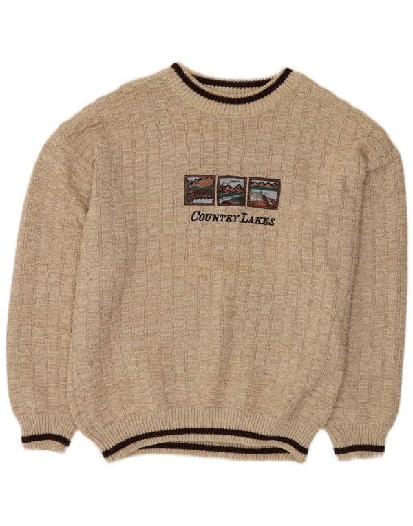 VINTAGE Herren Pullover mit grafischem Rundhalsausschnitt, IT 52 XL, Beige, Polyacryl