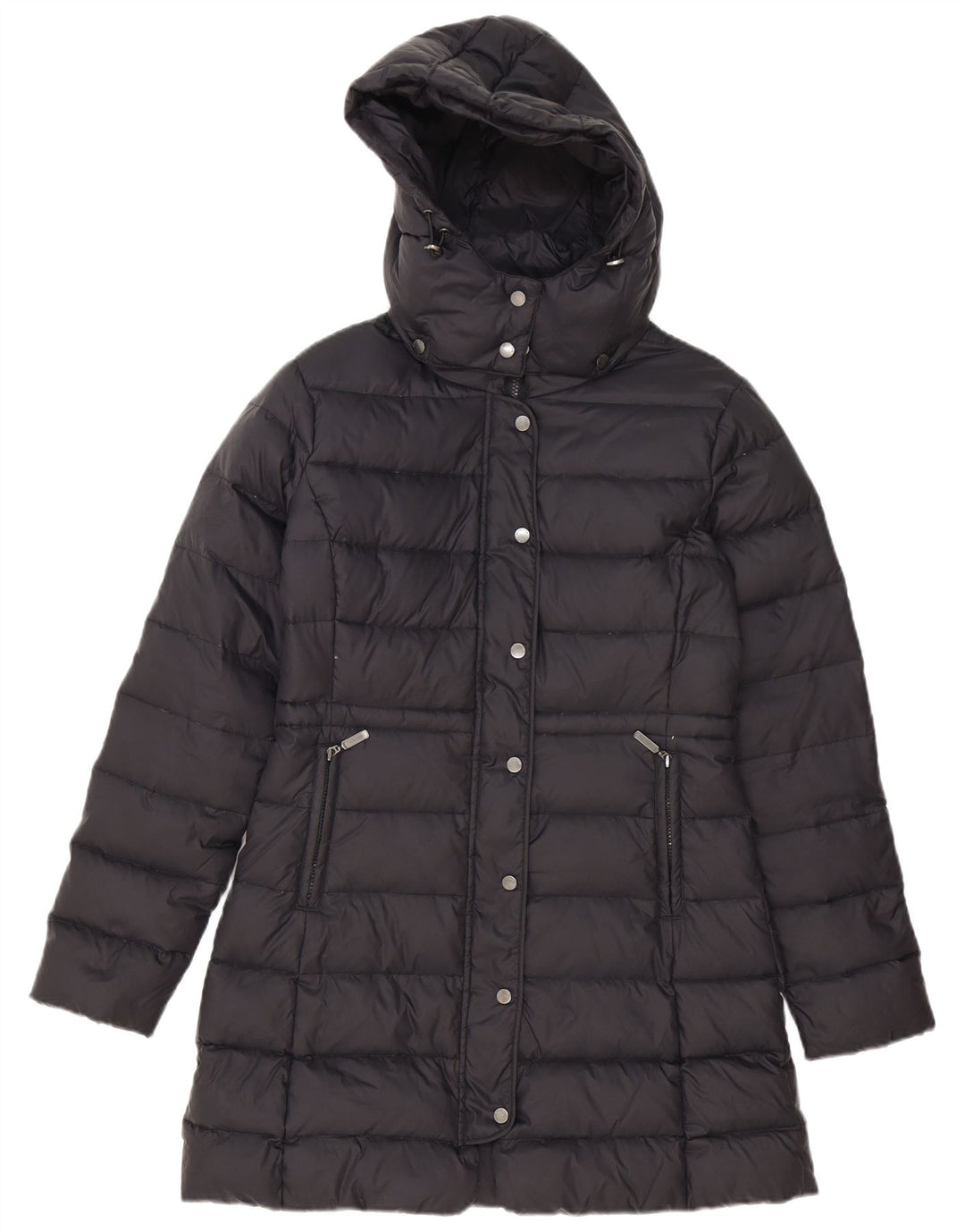 Benetton Wattierter Damenmantel mit Kapuze IT 44 Mittelschwarzes Polyester