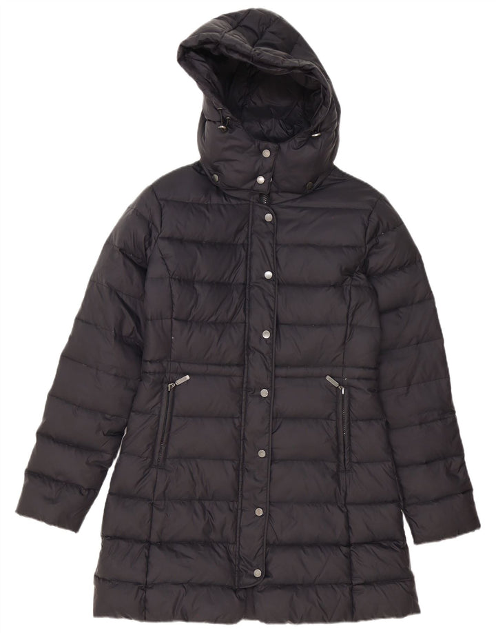 Benetton Wattierter Damenmantel mit Kapuze IT 44 Mittelschwarzes Polyester