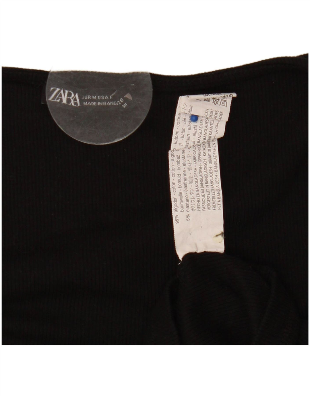 Zara Damen Crop Front Tie Top Langarm UK 12 Medium Schwarz Baumwolle