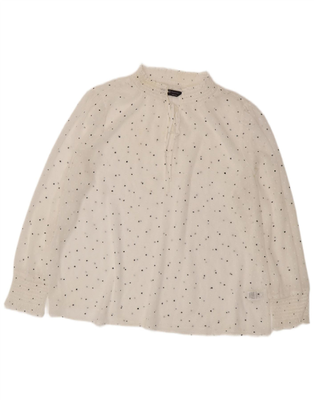 Marks & Spencer Damen Langarm-Blusenoberteil UK 18 XL Weiß gepunktet