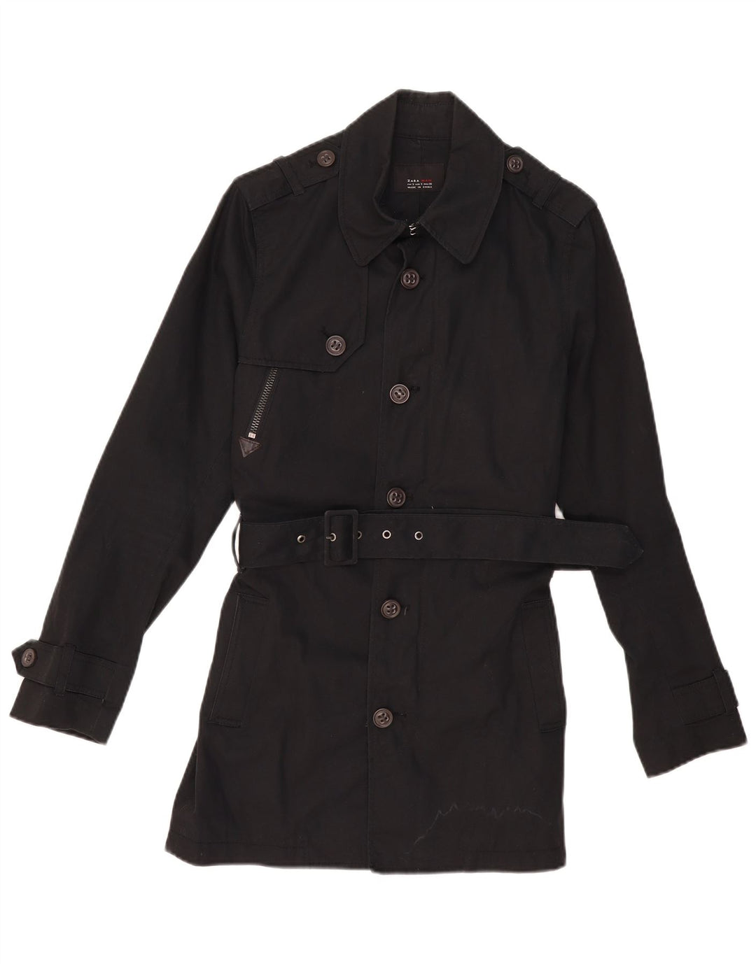 ZARA Herren Trenchcoat UK 36 Small Schwarze Baumwolle