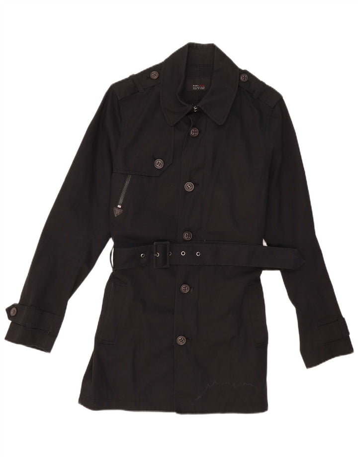 ZARA Herren Trenchcoat UK 36 Small Schwarze Baumwolle