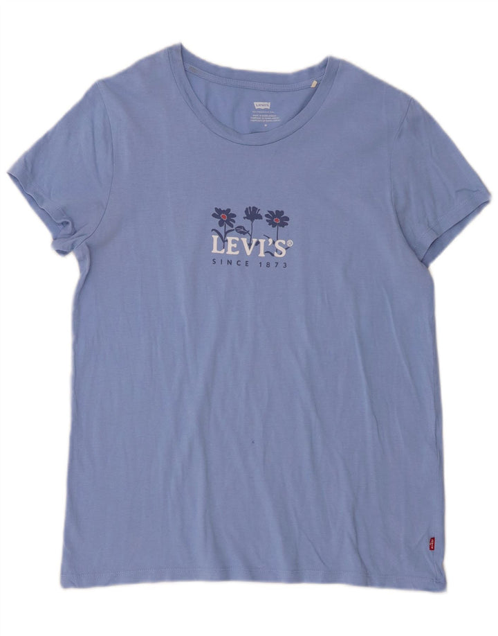 Levi's Womens Graphic T-Shirt Top UK 12 Mittelblaue Baumwolle