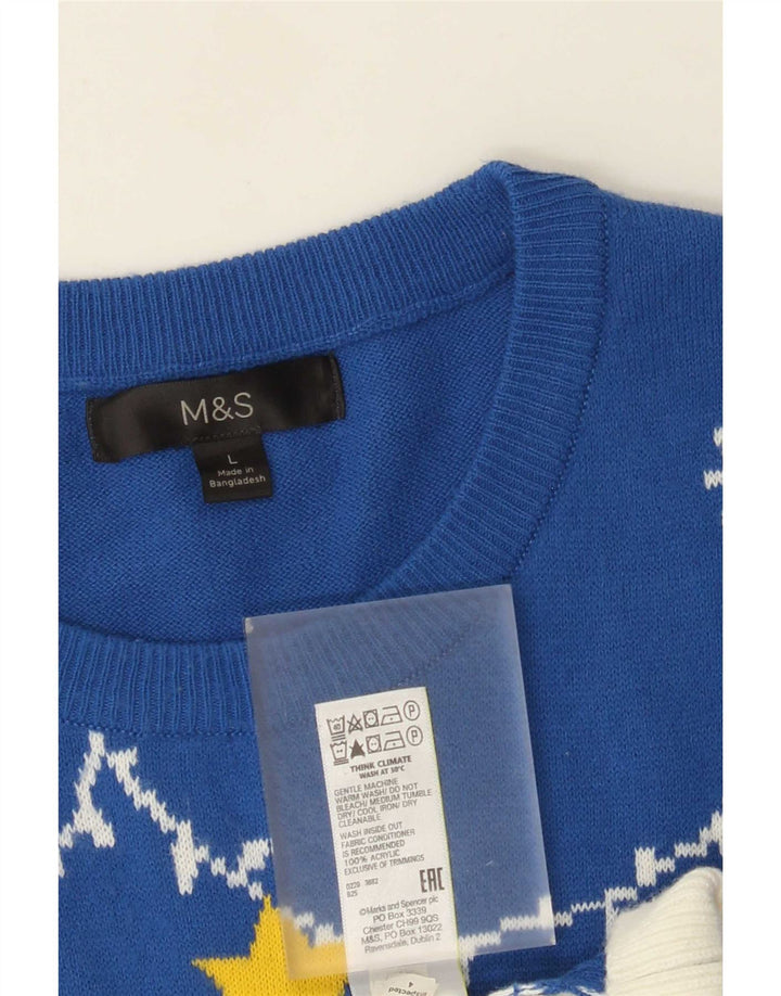 Marks & Spencer Herren-Pullover mit Rundhalsausschnitt, Größe L, Blau, Weihnachten