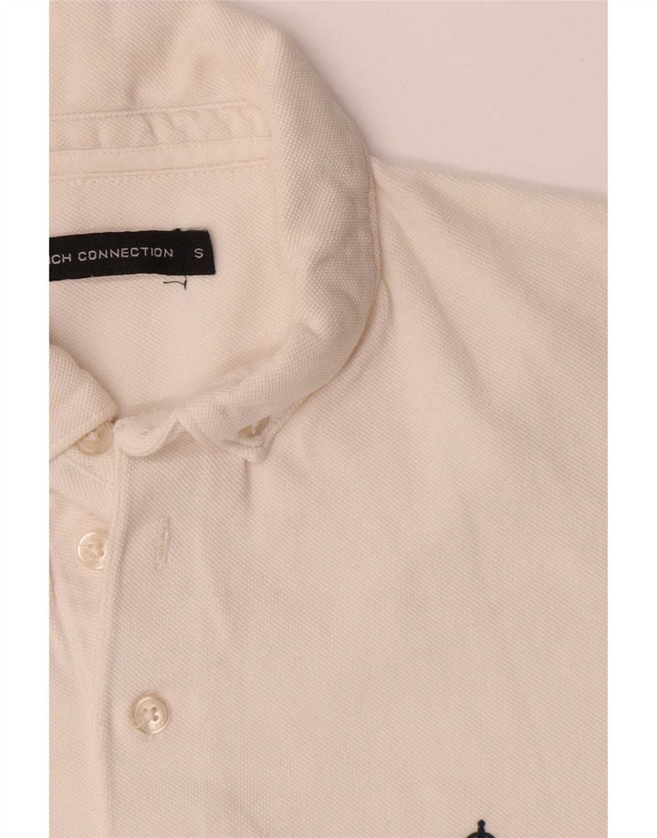 French Connection Herren-Poloshirt mit Grafik, Größe S, cremefarbene Baumwolle