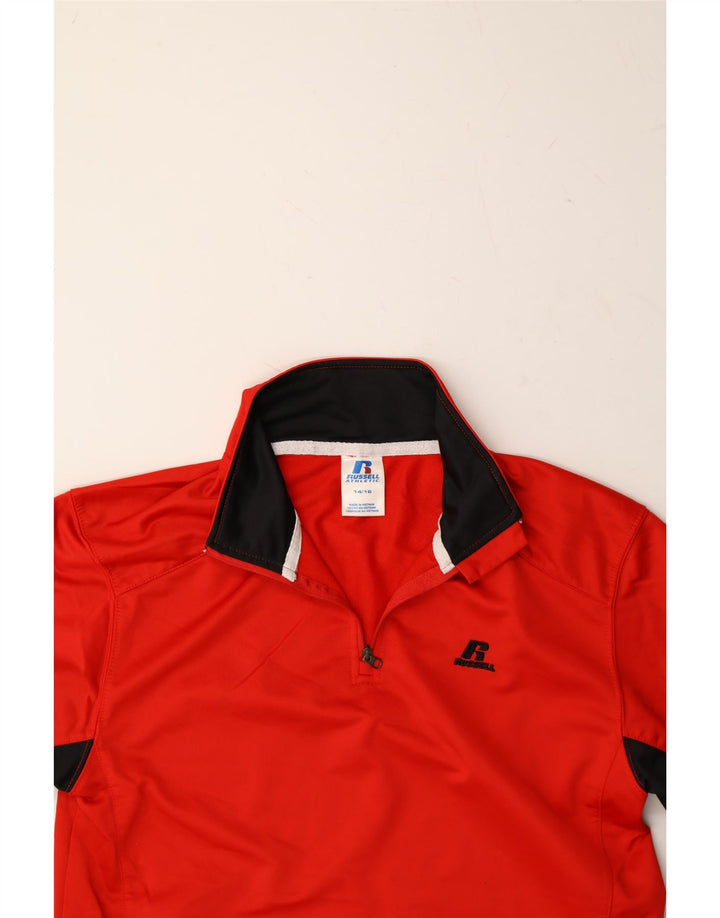 RUSSELL ATHLETIC Boys Pullover Tracksuit Top 14-15 Years Red Colourblock Vintage Russell Athletic and Second-Hand Russell Athletic from Messina Hembry 