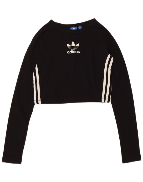 Adidas Damen Crop Graphic Top Langarm UK 8 Small Schwarz Baumwolle