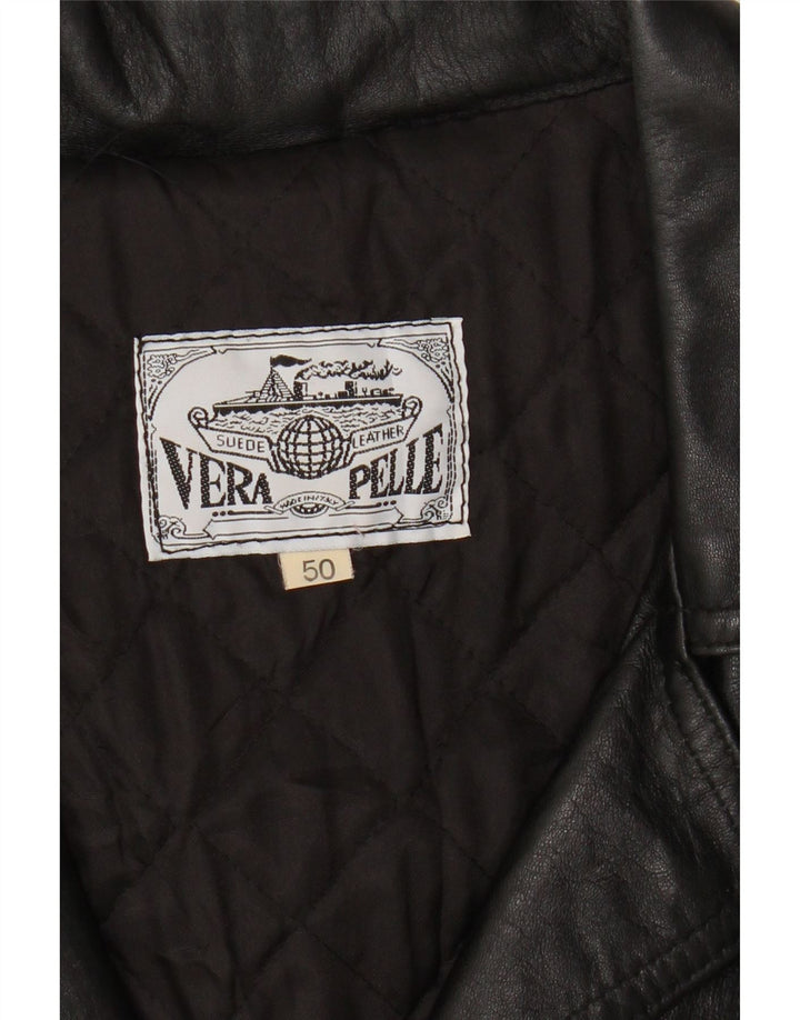 Vintage Damen 3 Knopf Leder Blazer Jacke IT 50 XL Schwarzes Leder