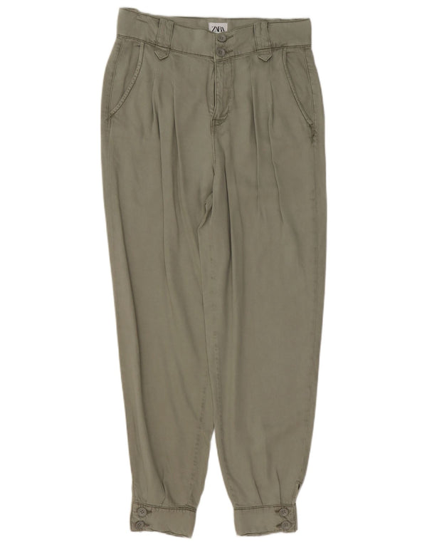 Zara Damen Jogger Chino Hose EU 36 XS W26 L26 Khaki Lyocell