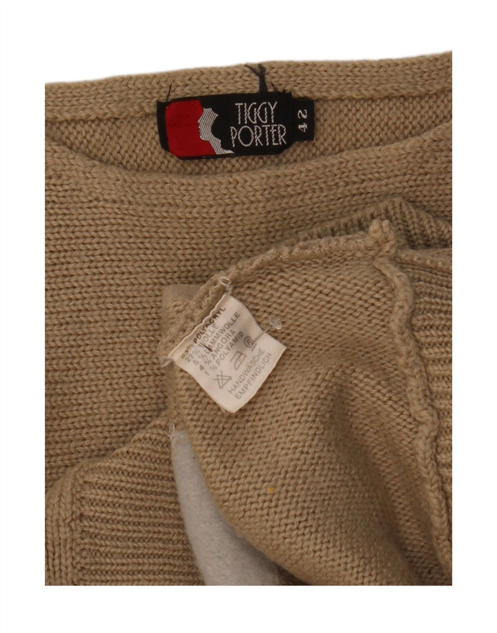 Vintage Damen Pullover mit grafischem U-Boot-Ausschnitt, IT 42, Mittelbraun
