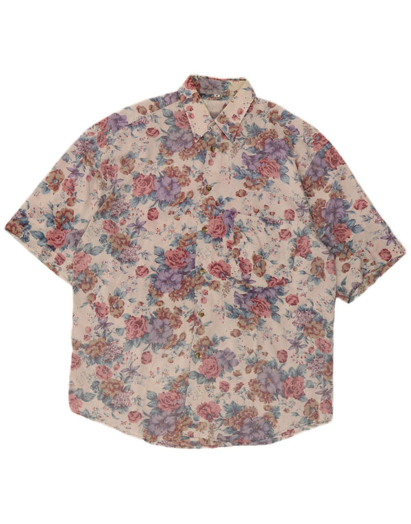 Vintage Herren Kurzarmhemd Medium Mehrfarbig Floral Retro
