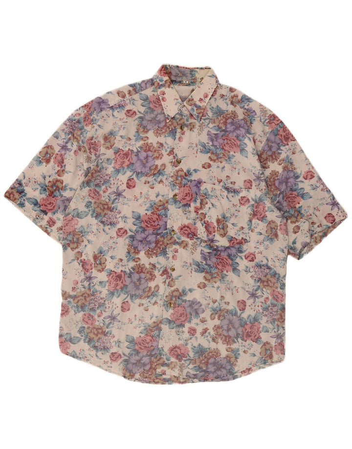 Vintage Herren Kurzarmhemd Medium Mehrfarbig Floral Retro