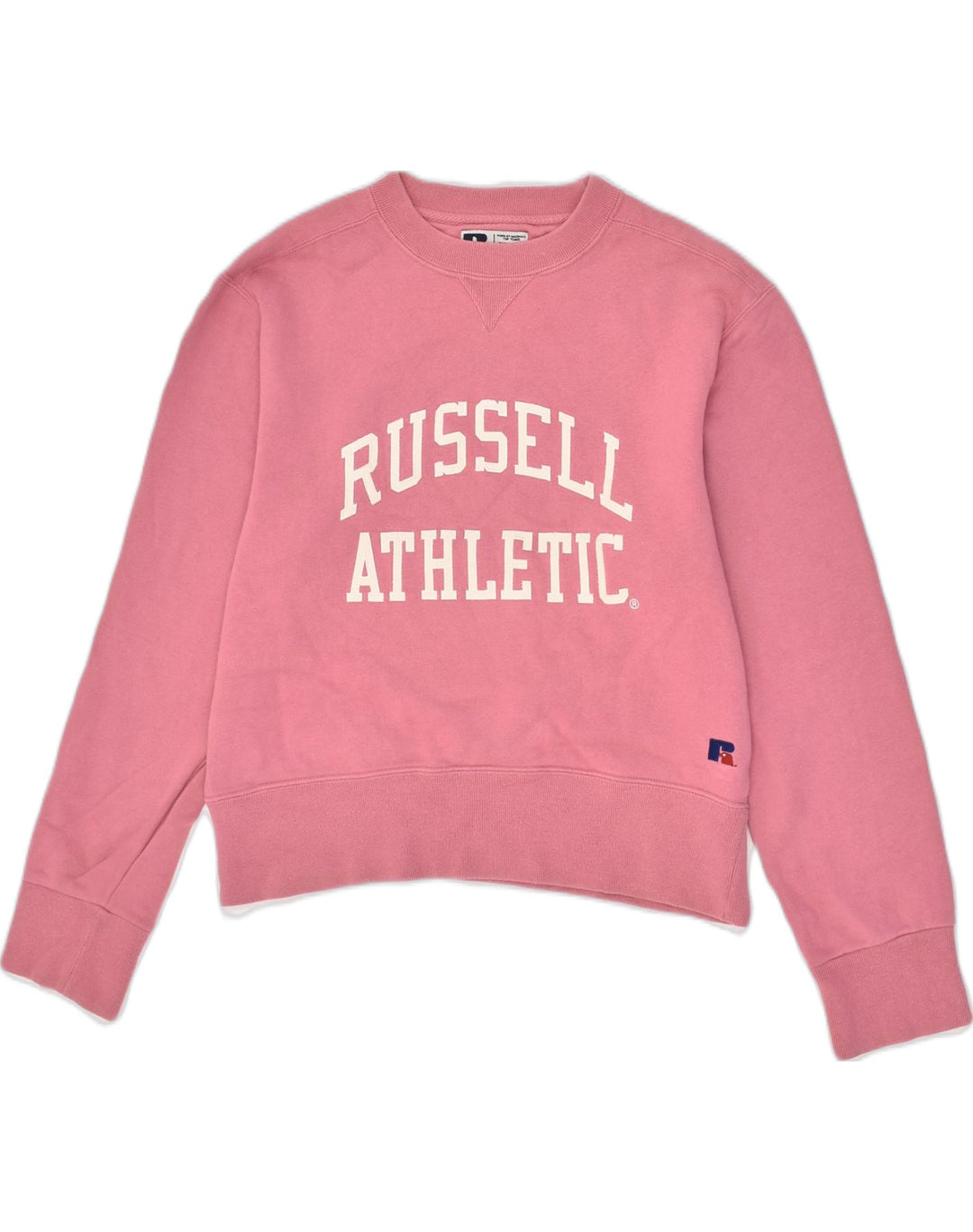 RUSSELL ATHLETIC Womens Crop Graphic Sweatshirt Jumper UK 18 XL Pink | Vintage Russell Athletic | Thrift | Second-Hand Russell Athletic | Used Clothing | Messina Hembry 