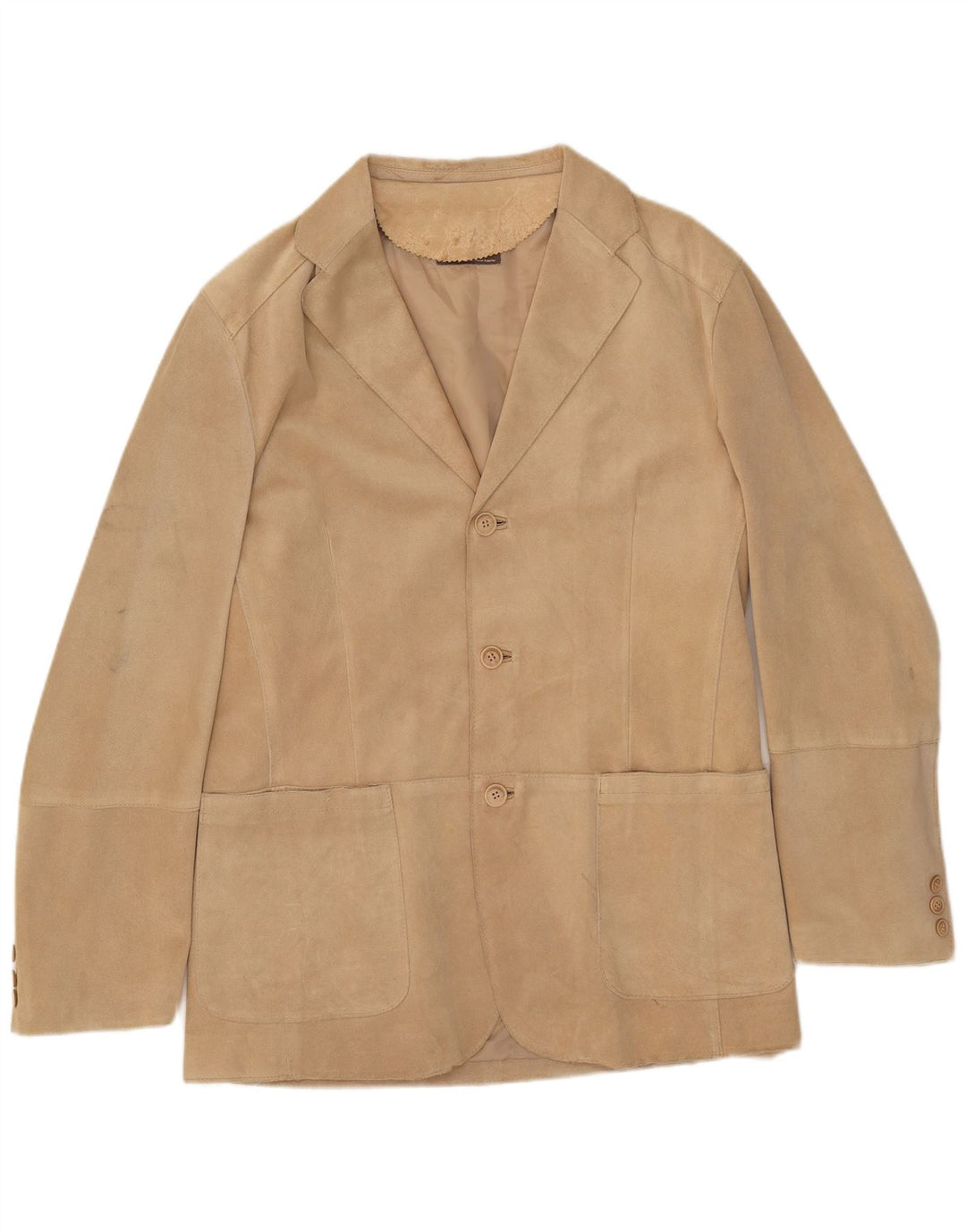 J.J.Scott Herren 3-Knopf-Wildleder-Blazerjacke IT 52 XL Beige Leder