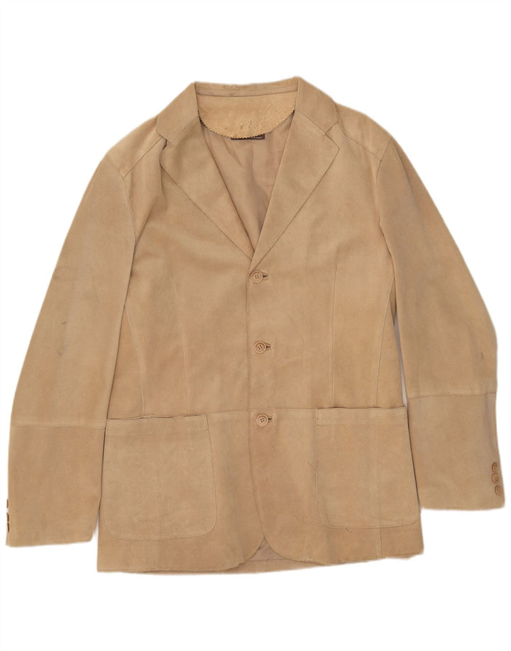 J.J.Scott Herren 3-Knopf-Wildleder-Blazerjacke IT 52 XL Beige Leder
