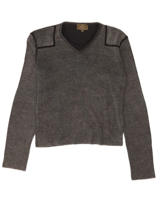 Calvin Klein Jeans Damen Crop V-Ausschnitt Pullover Pullover UK 14 Mittelgraue Wolle