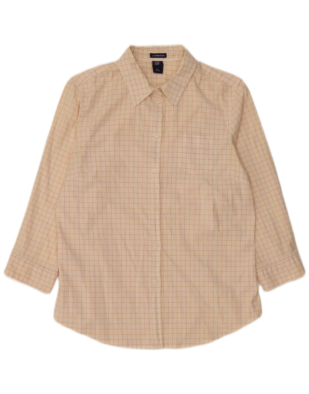 Gap Damen-Hemd mit 3/4-Ärmeln, UK 16, Größe L, beige kariert