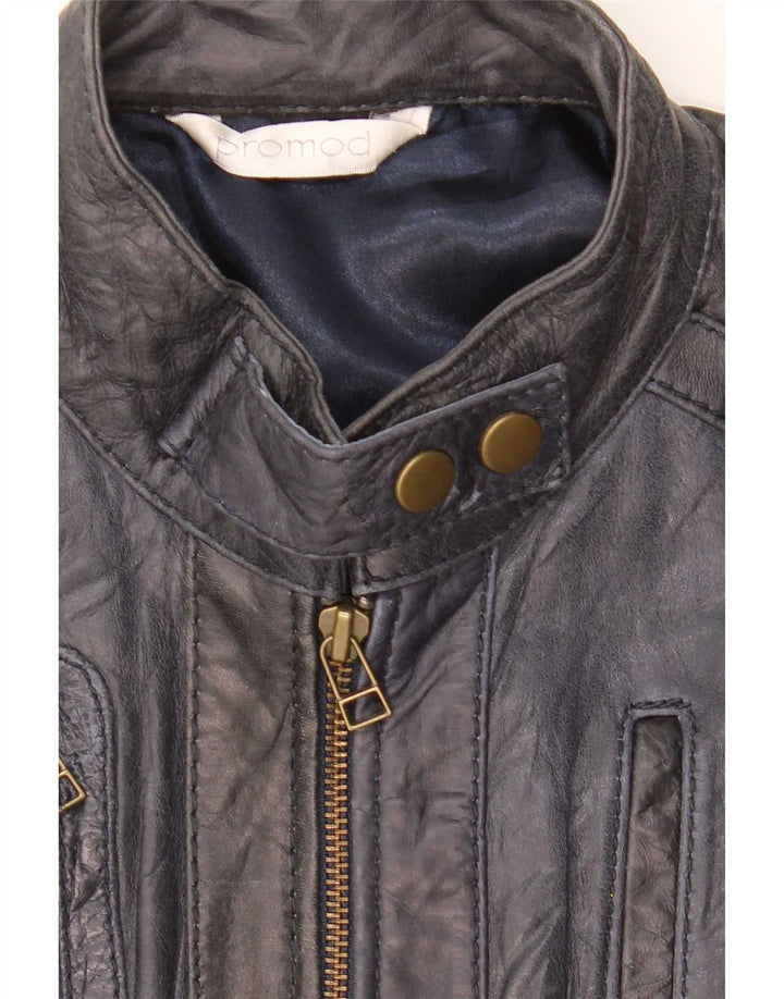 Promod Damen Lederjacke UK 14 Mittel Marineblau