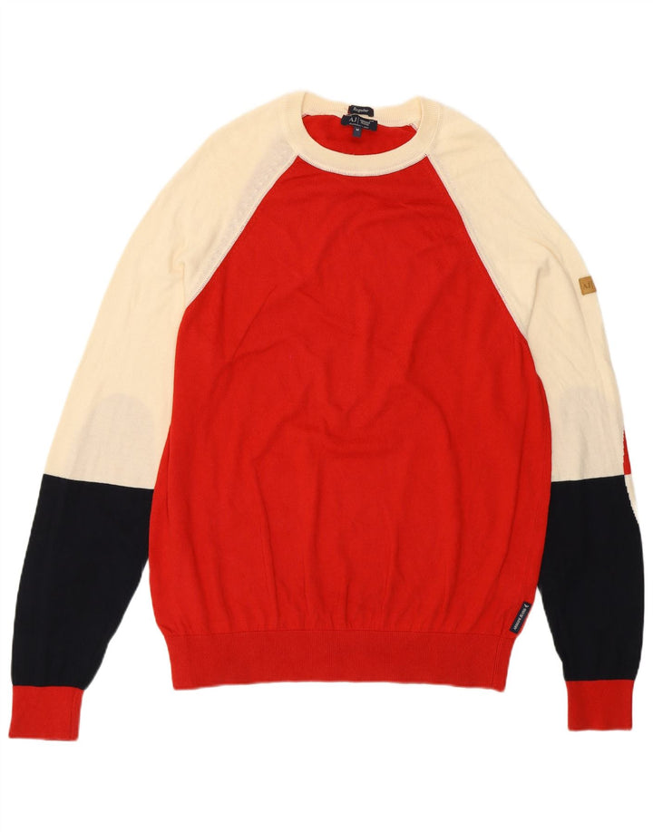 Armani Jeans Herren-Pullover mit U-Boot-Ausschnitt, Mittelroter Farbblock