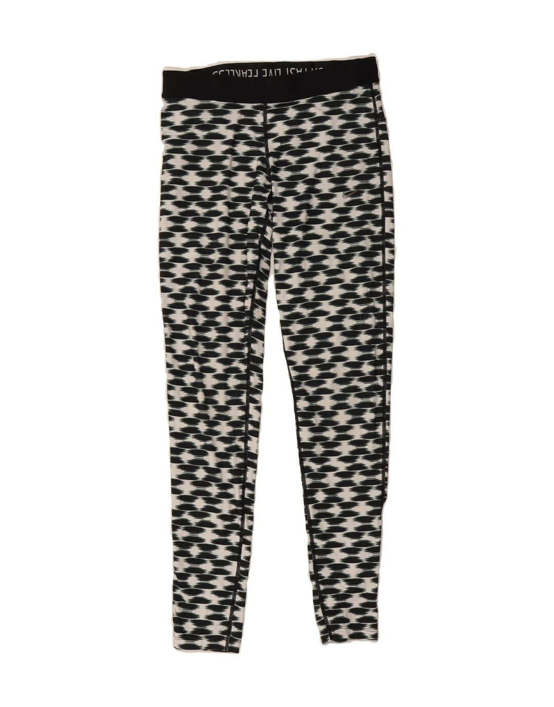 NIKE Womens Dri Fit Abstract Pattern Leggings UK 14 Medium Black Polyester Vintage Nike and Second-Hand Nike from Messina Hembry 