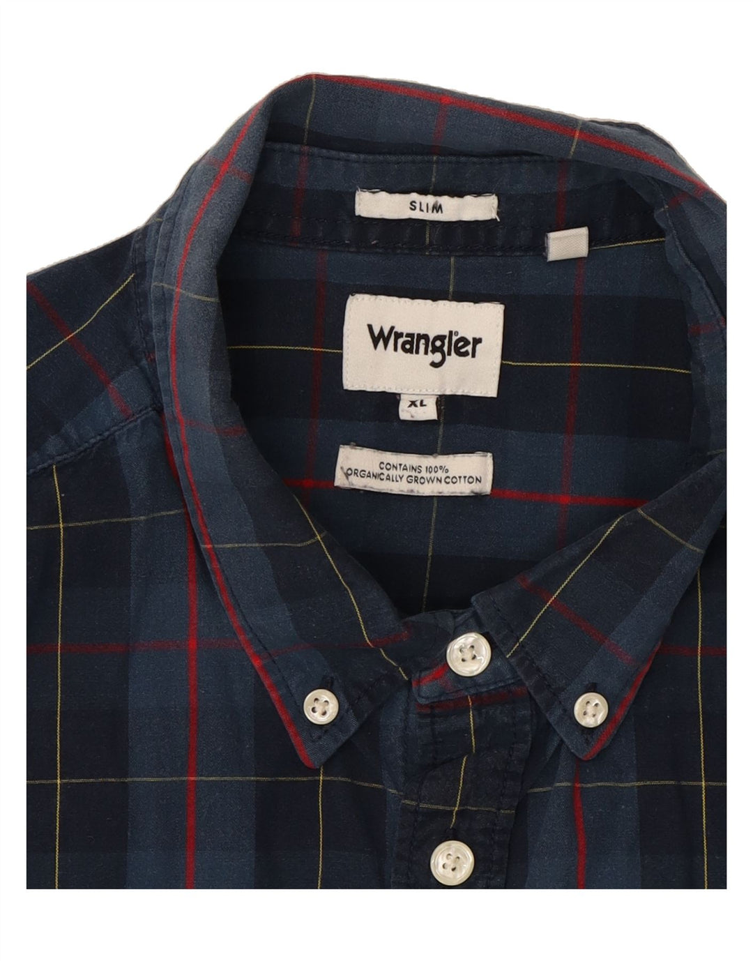 WRANGLER Mens Slim Shirt XL Navy Blue Check Cotton Vintage Wrangler and Second-Hand Wrangler from Messina Hembry 